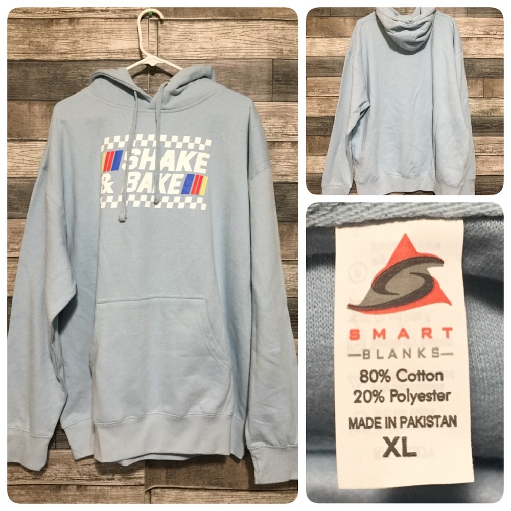 Will Ferrell Talladega Nights Shake & Bake Hoodie Men’s XL Light Blue Pullover
